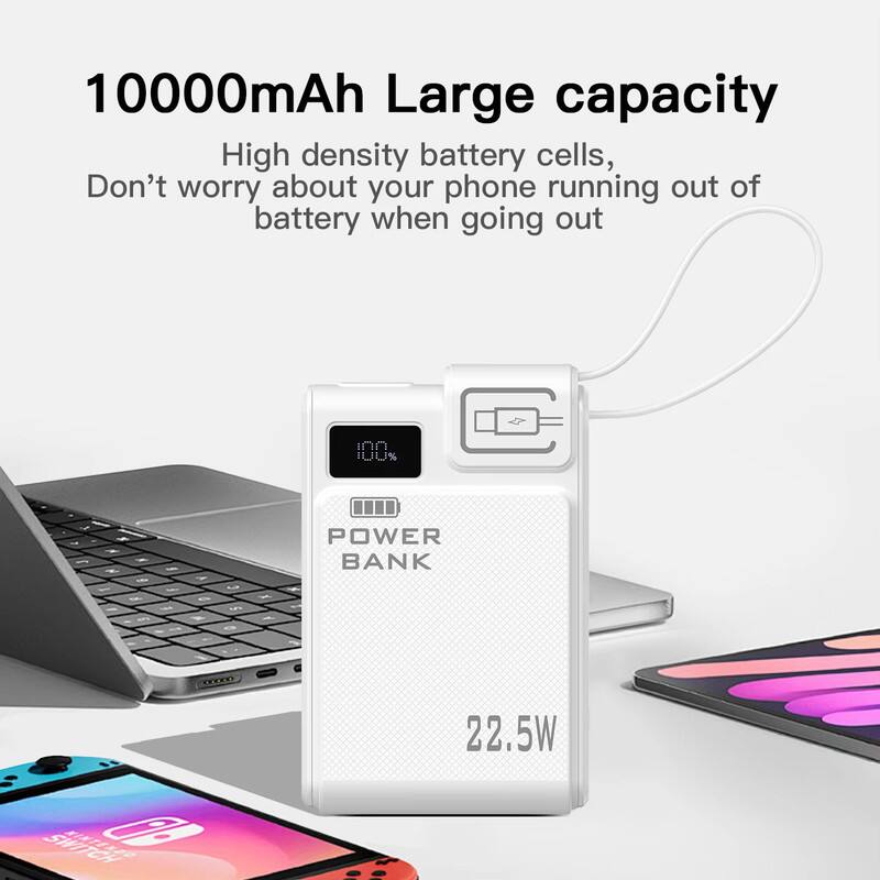 10000mAh Large capacity  
High density battery cells,  
Don't worry about your phone running out of battery when going out  

POWER BANK  
22.5W