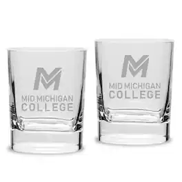 Jardine - Mid Michigan College 11.75oz. Square Double Old Fashioned Glass Set - Multicolor