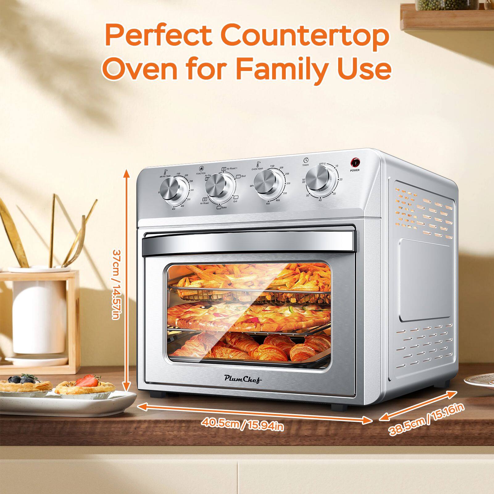 Perfect Countertop Oven for Family Use

- 37cm / 14.57in
- 40.5cm / 15.94in
- 40.5cm / 15.94in
- 38.5cm / 15.16in
