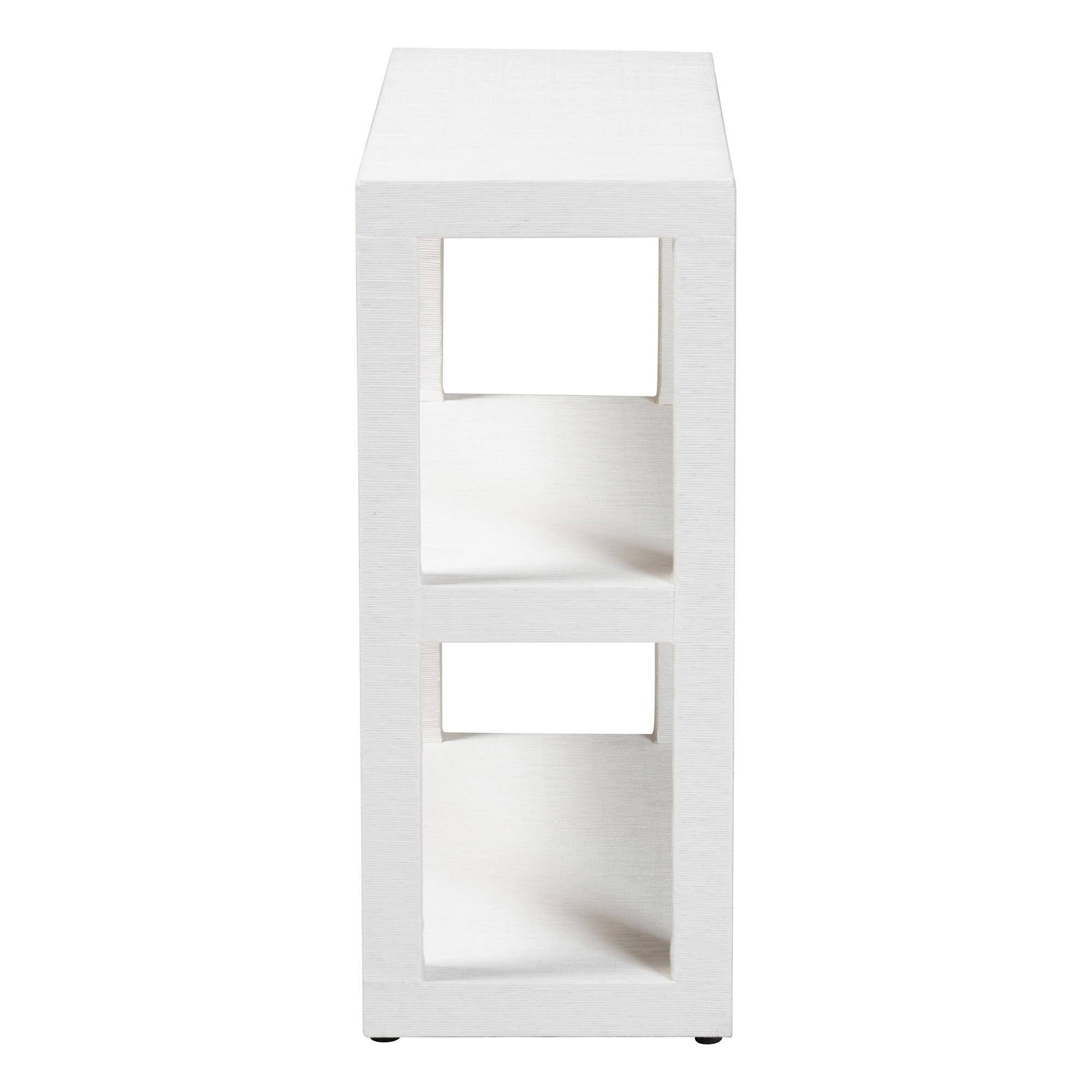 Left. bali & pari - Oaklynn Natural Grasscloth Bookshelf - Two-Tier Display Piece with Open Frame, Modern Coastal Accent Shelving - White.