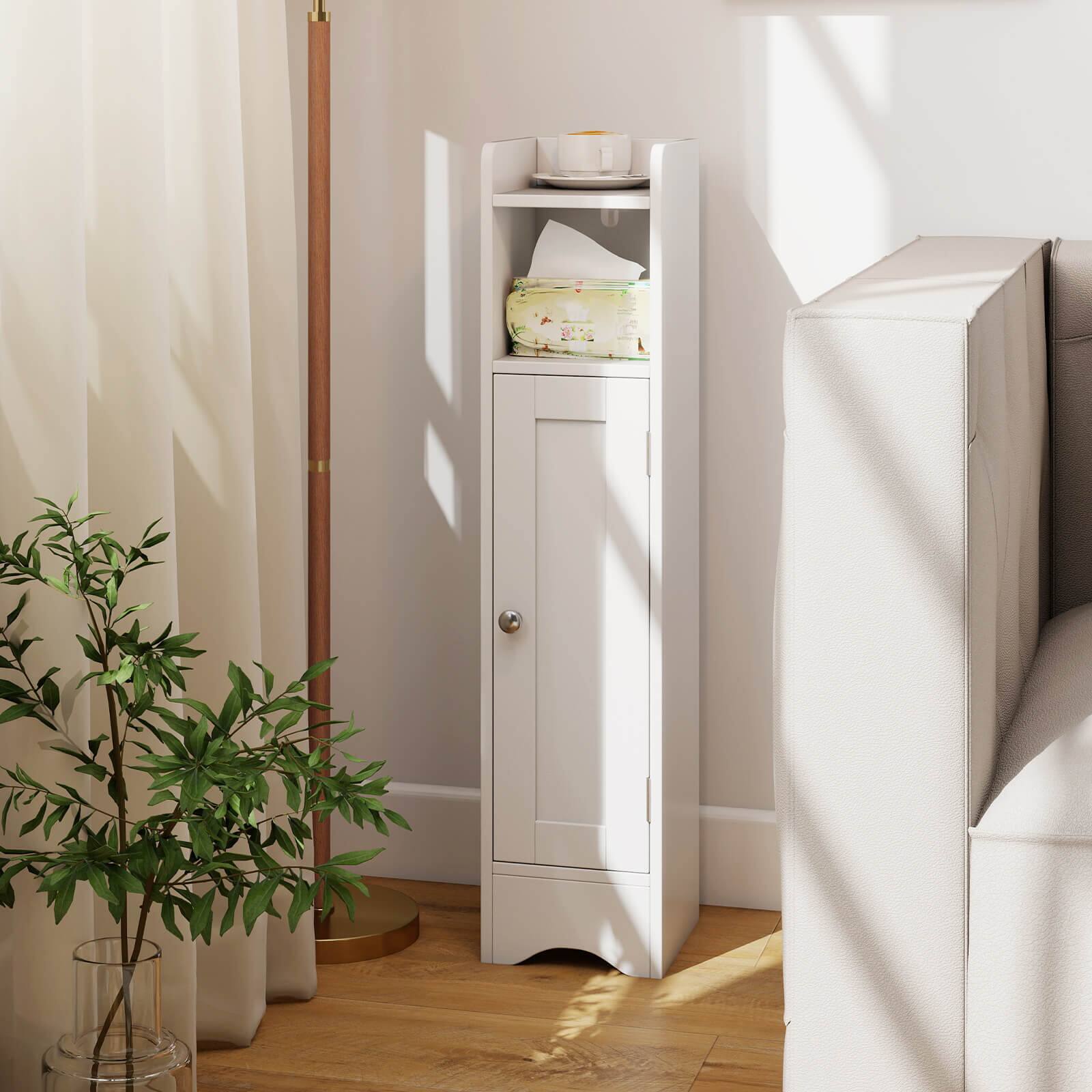 Alt View 5. Costway - Costway Bathroom Storage Cabinet with Door Toilet Paper Holder Stand for Small Spaces White - White.
