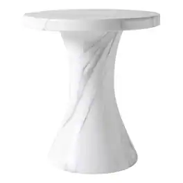 LeisureMod - Isidra 19" Modern Side Table, Weather & UV Resistant Fiberstone Round Pedestal Accent Table - Marbled White