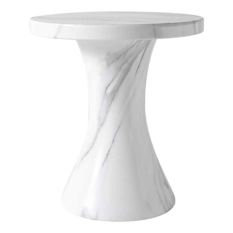 Front. LeisureMod - Isidra 19" Modern Side Table, Weather & UV Resistant Fiberstone Round Pedestal Accent Table - Marbled White.
