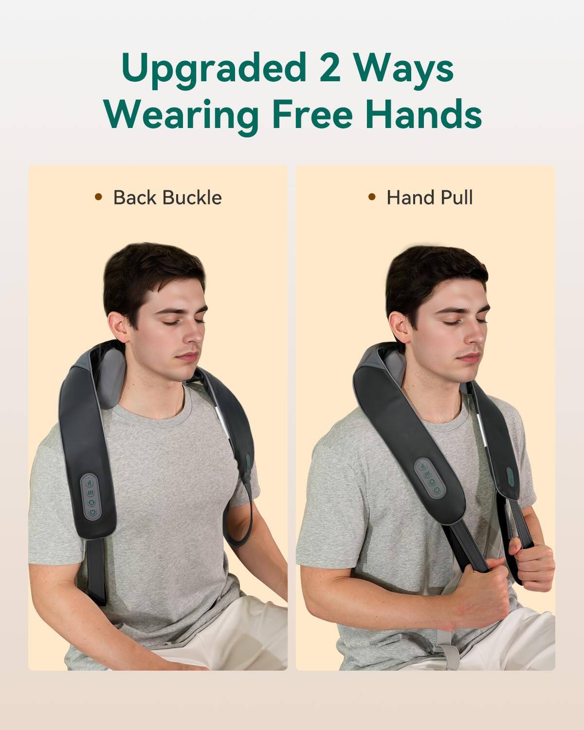 Upgraded 2 Ways  
Wearing Free Hands

- Back Buckle
- Hand Pull