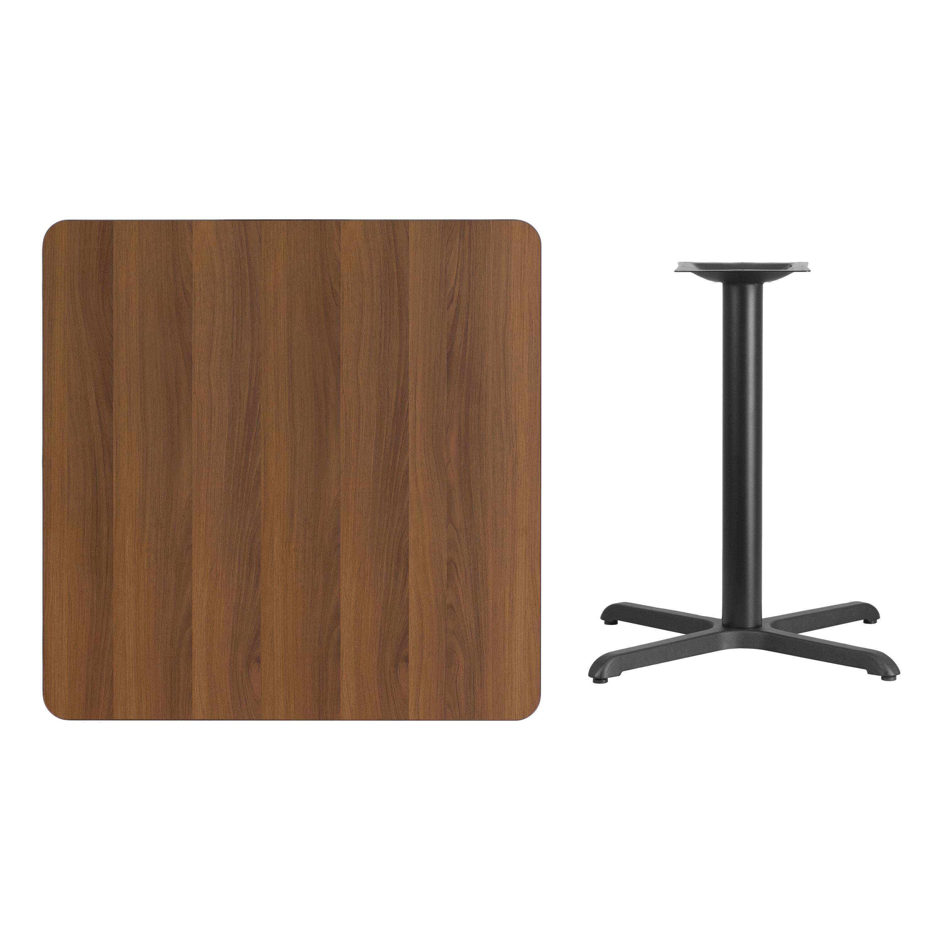 Alt View 2. Emma + Oliver - 36" Square Laminate Table Top with 30"x30" Table Height Base - Walnut.