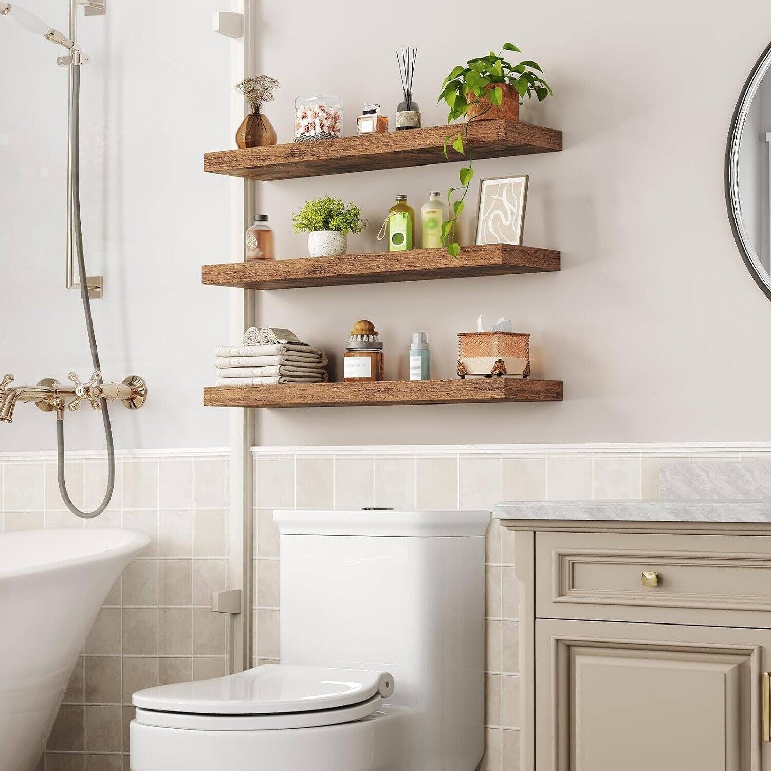 Back. Dazzed Corner - Floating Shelves for Wall Set of 3, Wall Shelf  with Invisible Brackets - Rustic Brown.