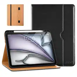 DTTO - Case for iPad Air 11-inch M2/M3 & Air 4th/5th Gen – Premium Leather Folio with Pencil Holder, Auto Sleep/Wake - Black
