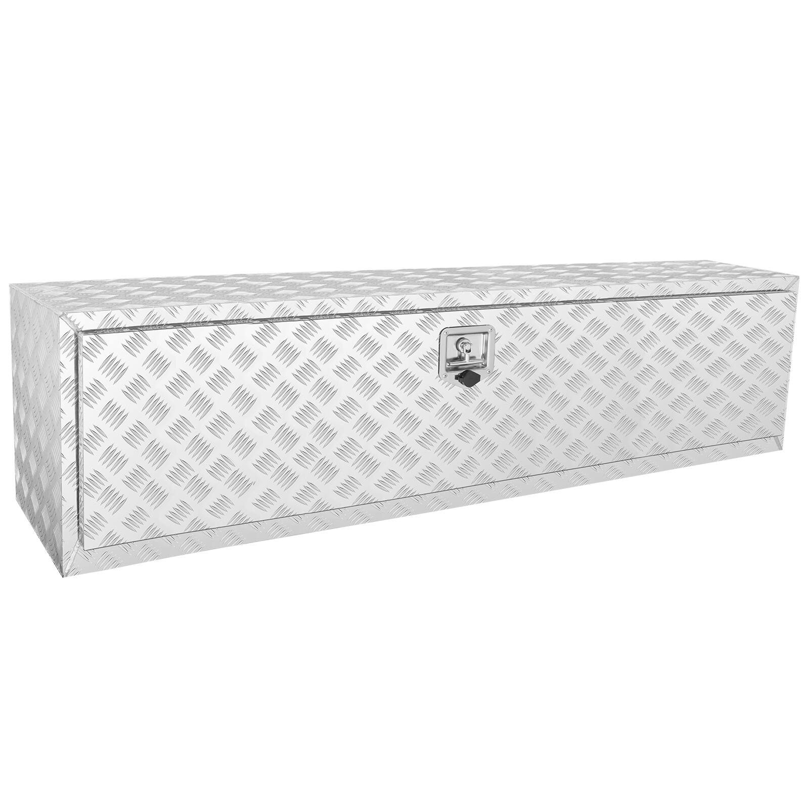Front. VEVOR - Underbody Truck Box, 60"×17"×18" Pickup Storage Box, Heavy Duty Aluminum Diamond Plate Tool Box with Lock and Keys - Silver.