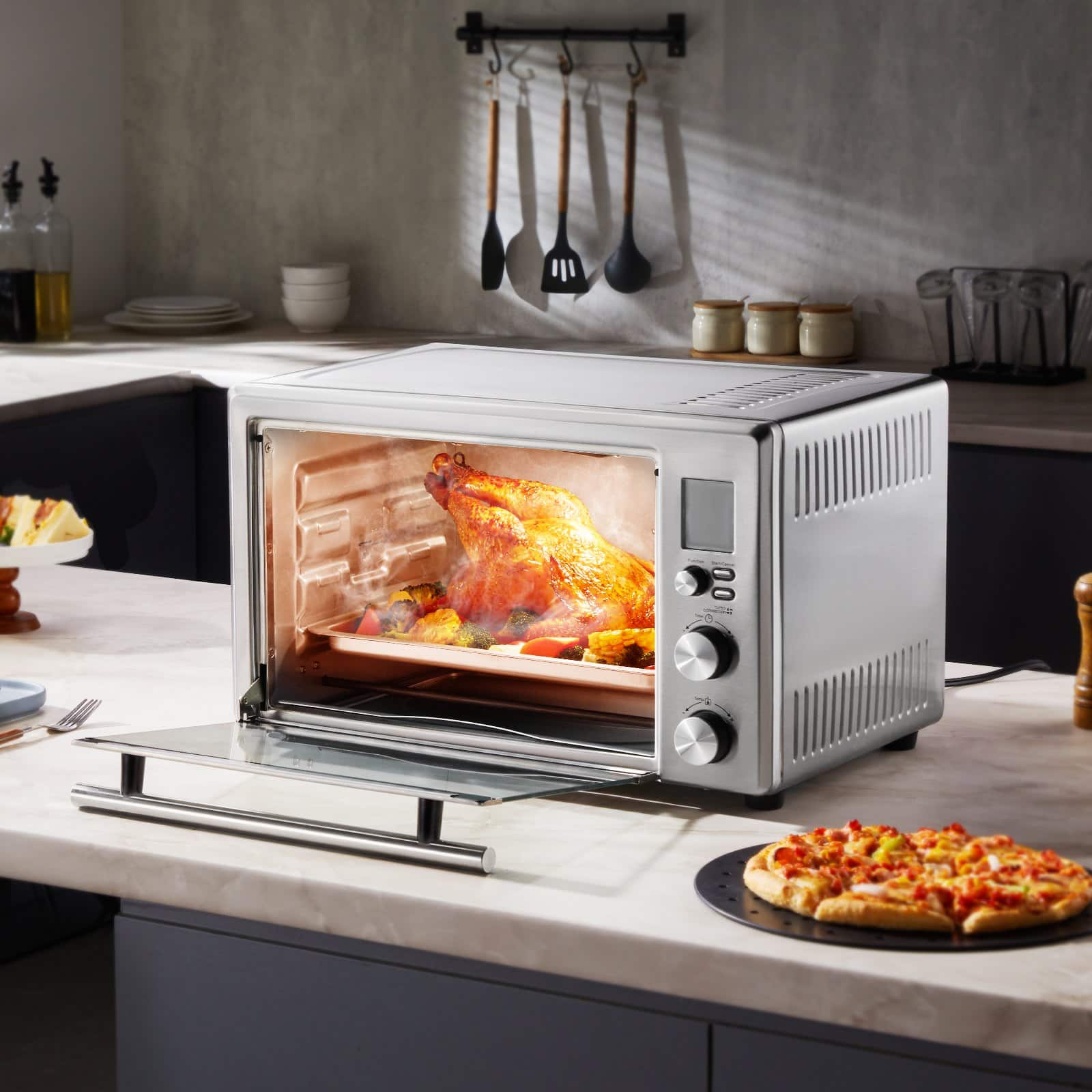 Alt View 1. Glintex - 28L Countertop Convection Oven Toaster Baker 10-in-1 1800W Multi-Function Electric Oven for Home - Silver.