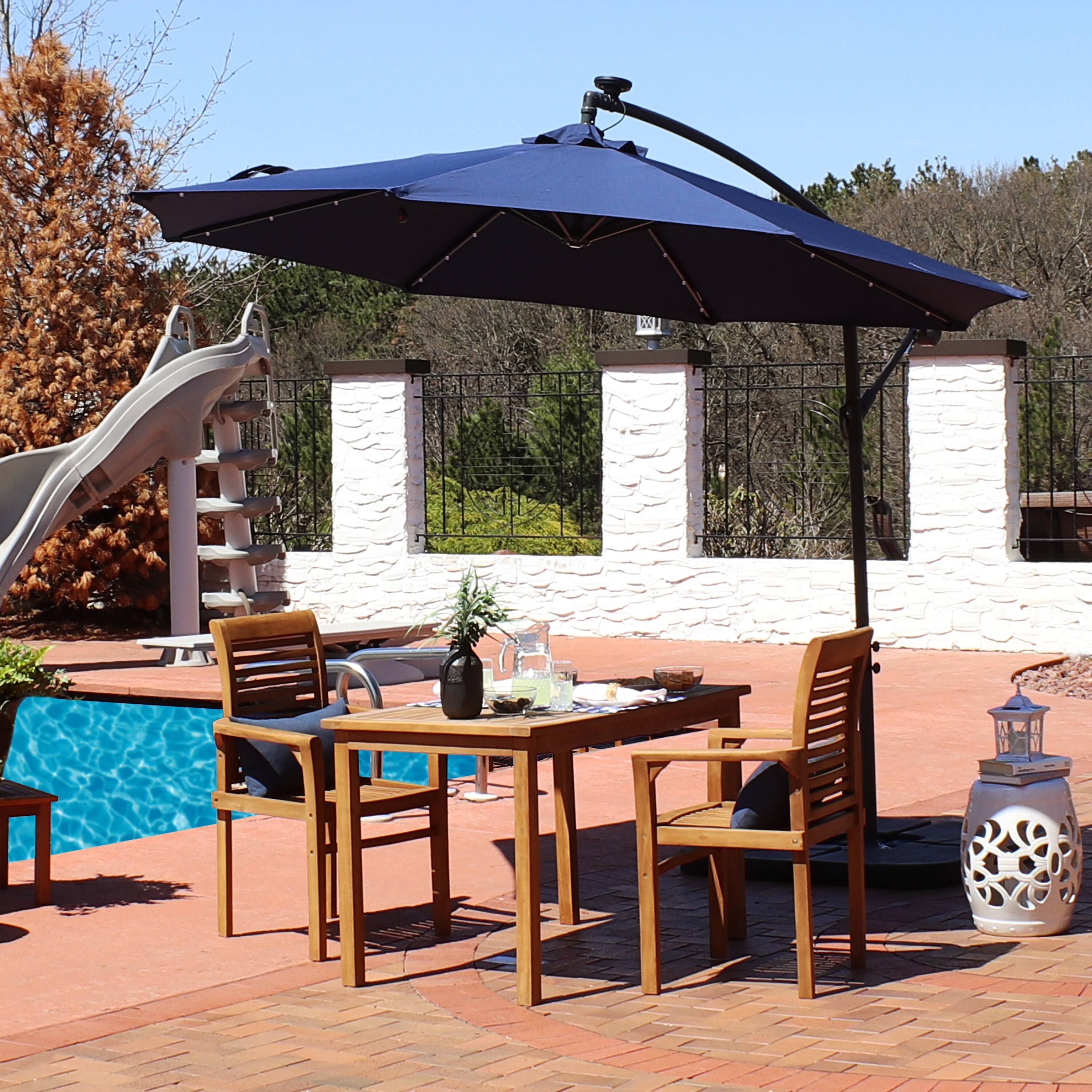 Alt View 5. Sunnydaze - 10 ft Solar Offset Steel Patio Umbrella with Crank - Navy Blue.
