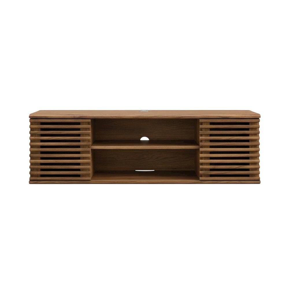 Back. FurniFact - Wooden brown wall-mount TV console with sleek design and sturdy build - Brown.