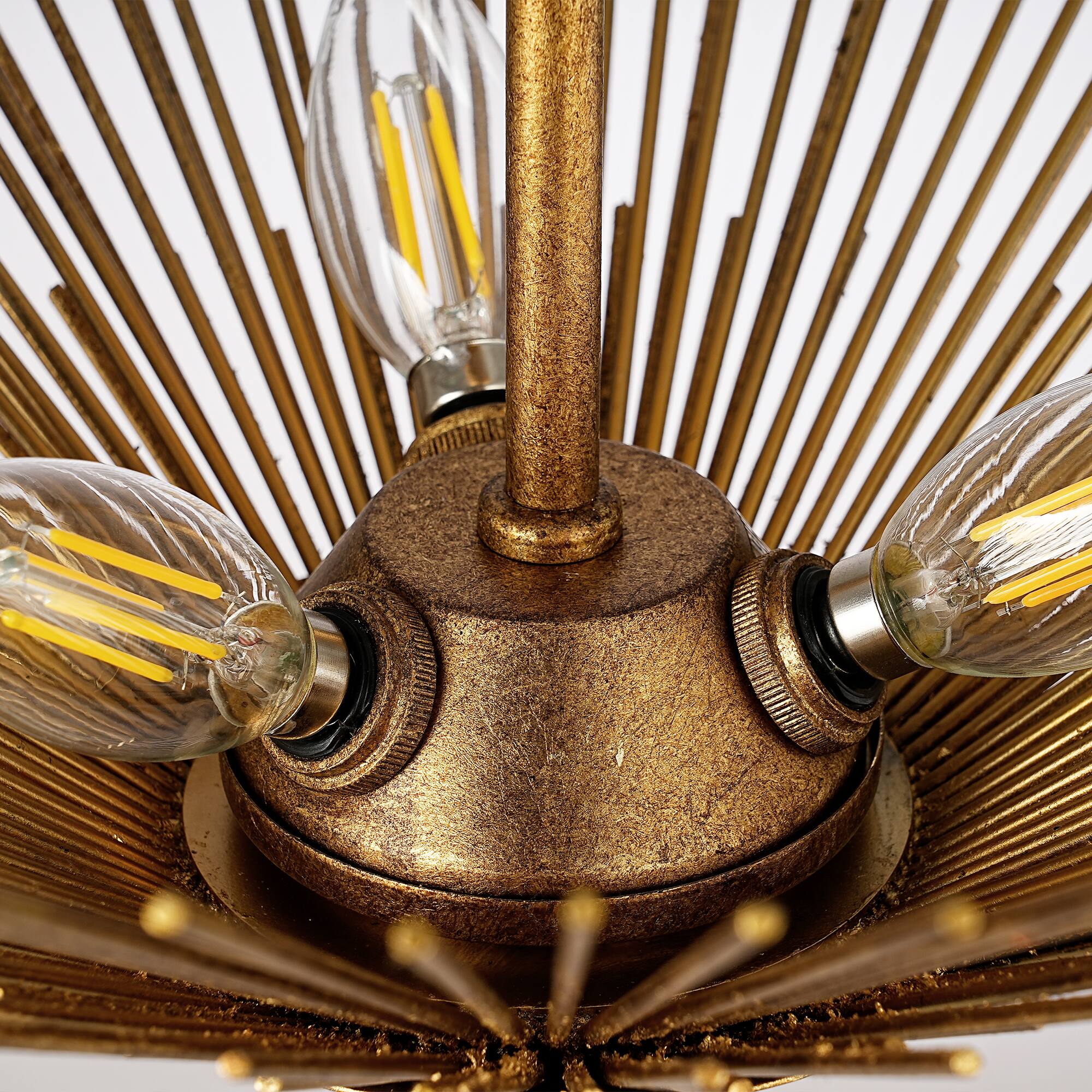 Alt View 4. Parrot Uncle - 17 Inch Mid Century Modern Sunburst 3 Light Semi Flush Mount Ceiling Light - Gold.