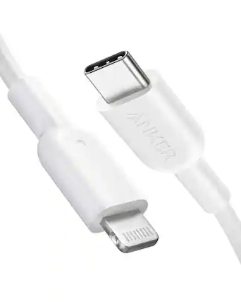 Front. Anker - Anker USB C to Lightning Cable, 321 USB-C to Lightning Cable (6ft,White) - White.