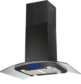 Lycvki - 35 inches - Convertible - Island Range Hood - Stainless Steel and Tempered Glass