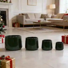 Ceramic Planter Set Loheer Handmade Glazed Plant Pots Set of 4 Deep Green Clay Pots with Drainage for Indoor Outdoor