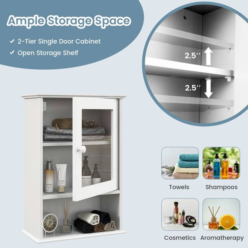 Ample Storage Space  
- 2-Tier Single Door Cabinet  
- Open Storage Shelf  

2.5"  
2.5"  

Towels  
Shampoos  
Cosmetics  
Aromatherapy