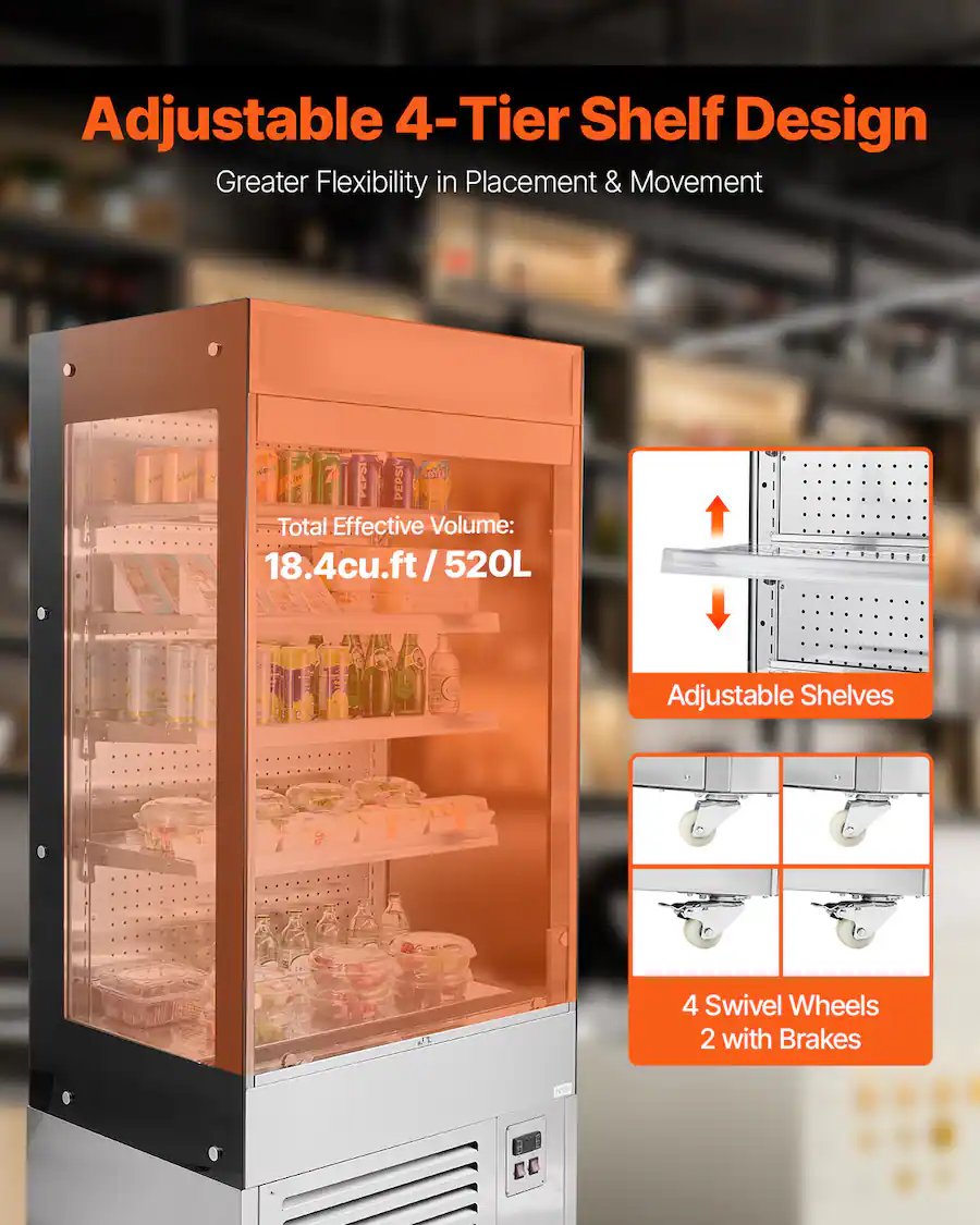 Brake Interference Unit VEVOR Open Air Merchandiser, 4 Tier Shelving Commercial Refrigerator ...