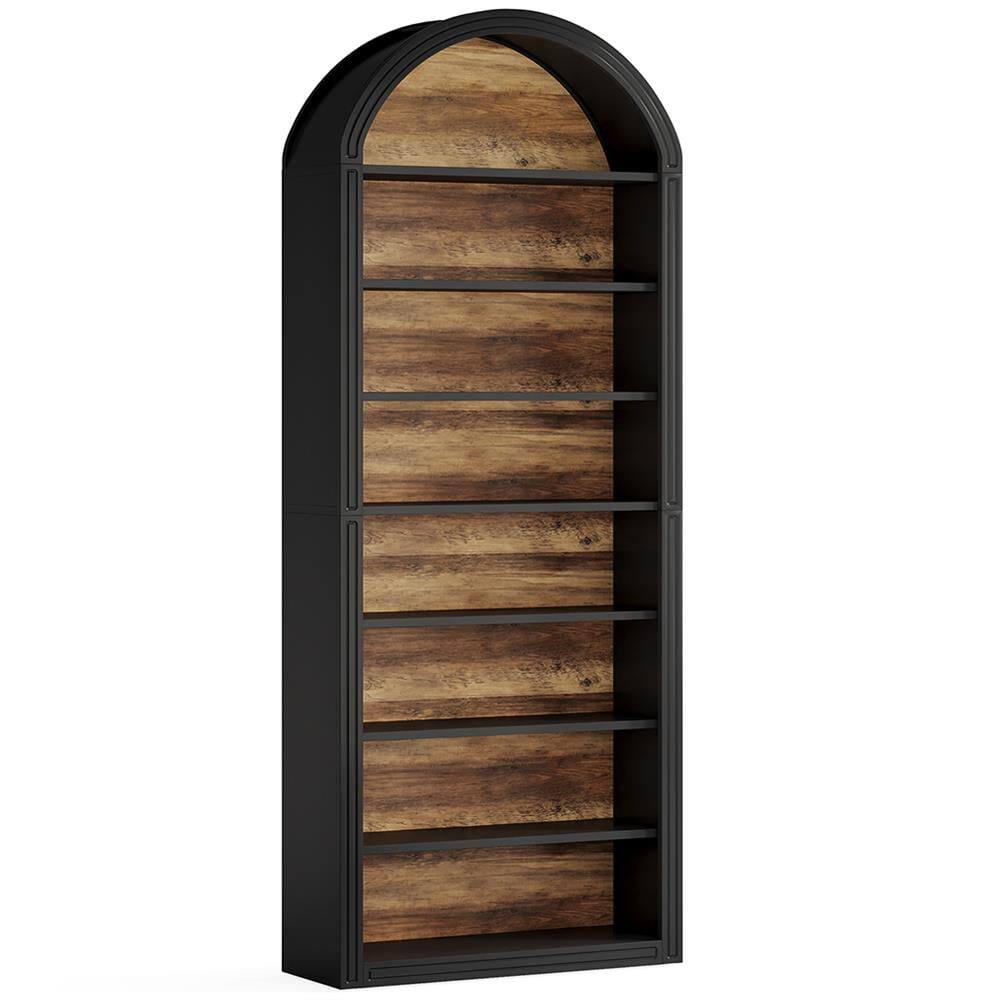 Back. Kadyn - Kadyn Bookshelf, Storage Shelf, Bookcase,78.7" Bookshelf, Wooden Arched Bookcase Display Shelving Unit,Black - Black.