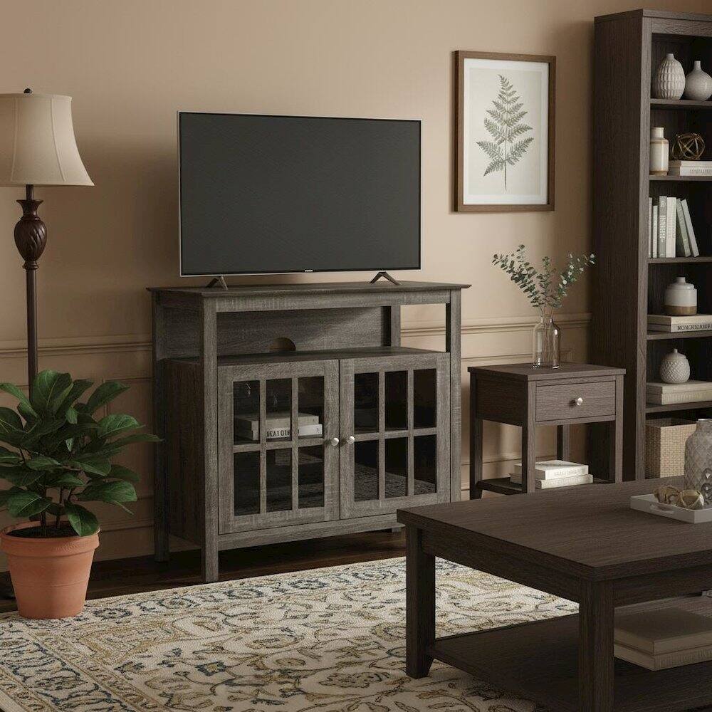 Alt View 1. FurniFact - Tall TV Stand Console, Gray, Storage Cabinets, 40 Inch - Brown.