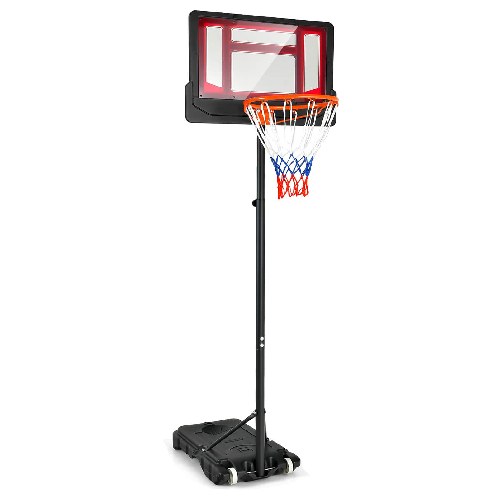 Ecooso - Portable Basketball Hoop with 4.3–8.2 ft Adjustable Height and Wheels - Red