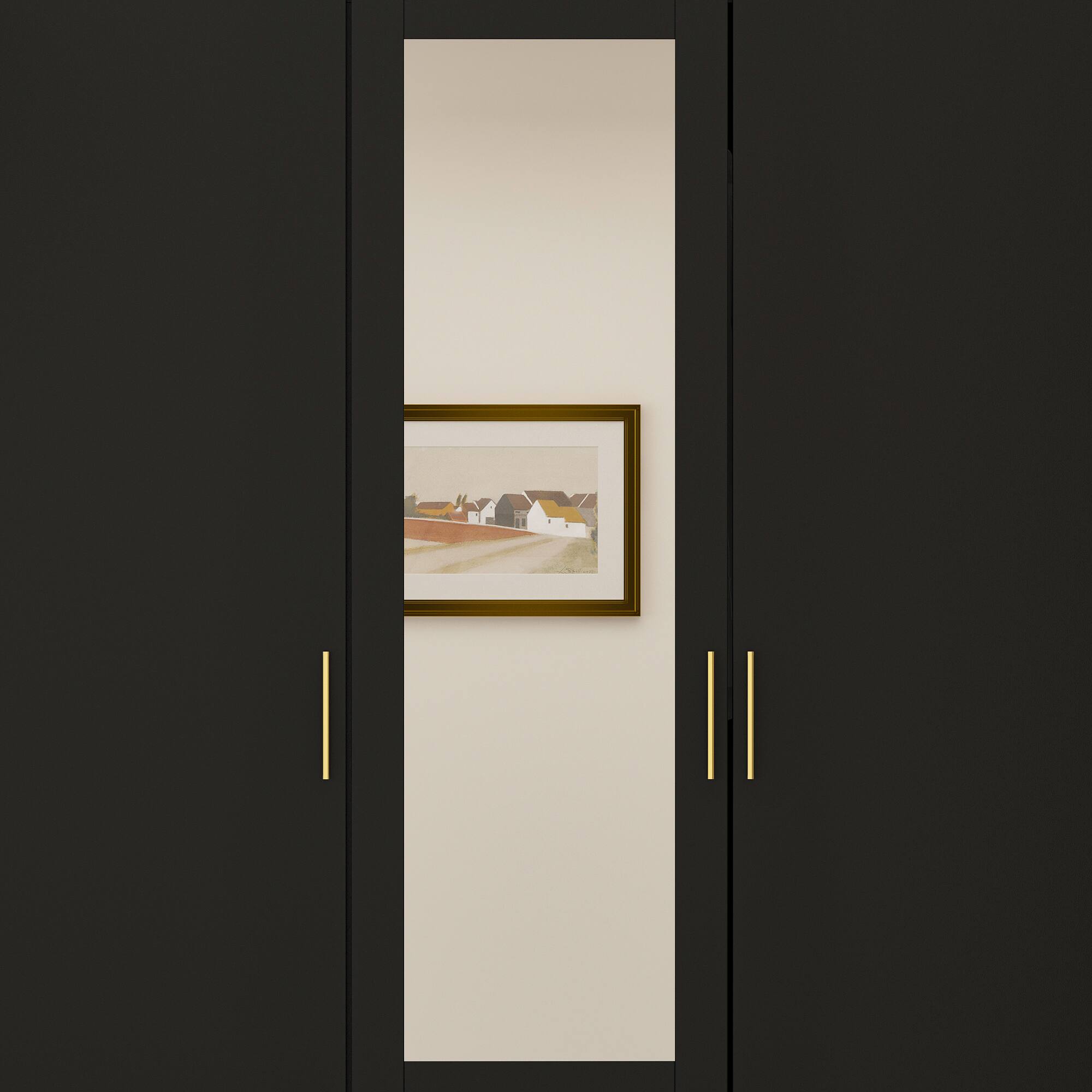 Alt View 6. Famapy - Full-Length Mirror Wardrobe with Drawers & Open Shelves Modern Bedroom Closet for Clothes, Accessories & Organization - Black.