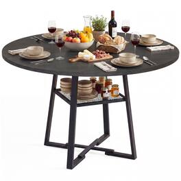 Gymax - Round Dining Table for 4-6 47.5'' Dining Room Table w/Storage Shelf & Metal Legs - Black