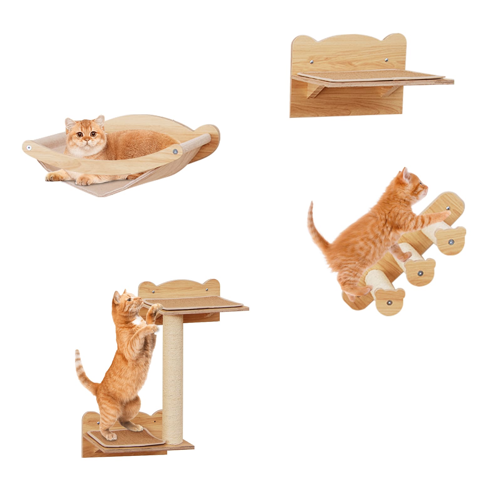 Gymax - Cat Wall Shelves w/ Hammock 2-step Cat Tree Perch Non-slip Carpet Mat for Indoor - Natural