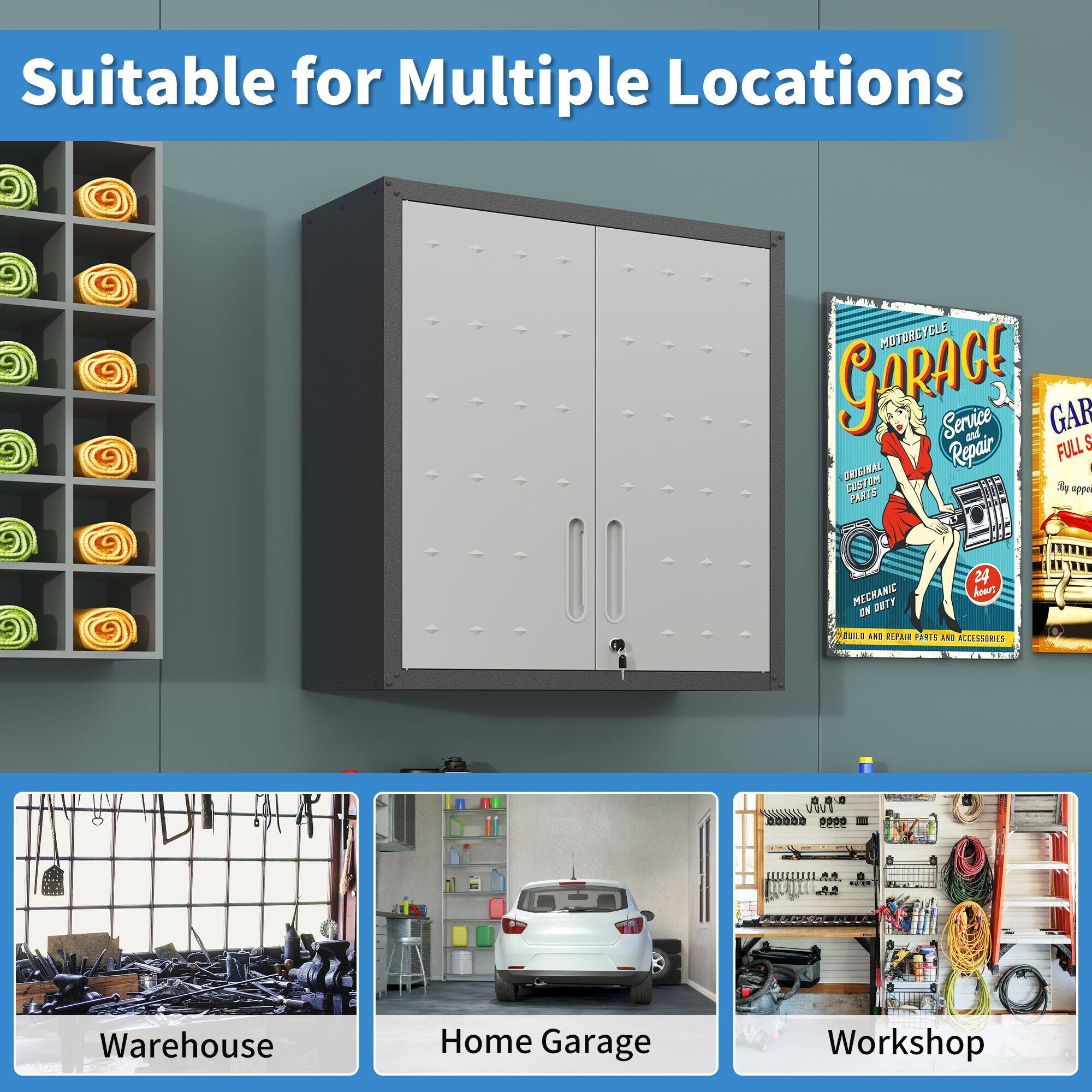 Suitable for Multiple Locations

- Motorcycle Garage
- Service and Repair
- Full Service
- Custom Parts
- Mechanical Duty
- 24 Hours
- Build and Repair Parts and Accessories

Warehouse  
Home Garage  
Workshop