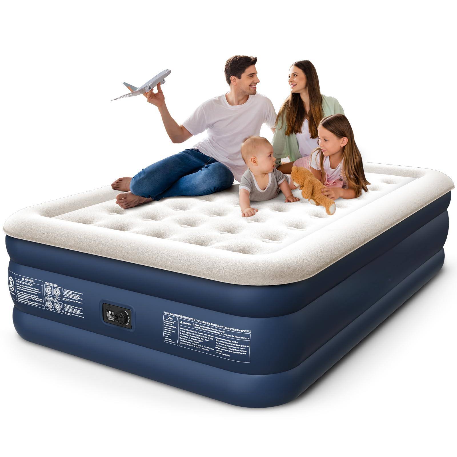 Front. Jadie Link - Air Mattress 18 Raised Self Inflatable Blow Up With Built In Pump Thick Comfort Bed Carry Bag For Camping Guests Home 60 - Queen (U.S. Standard).