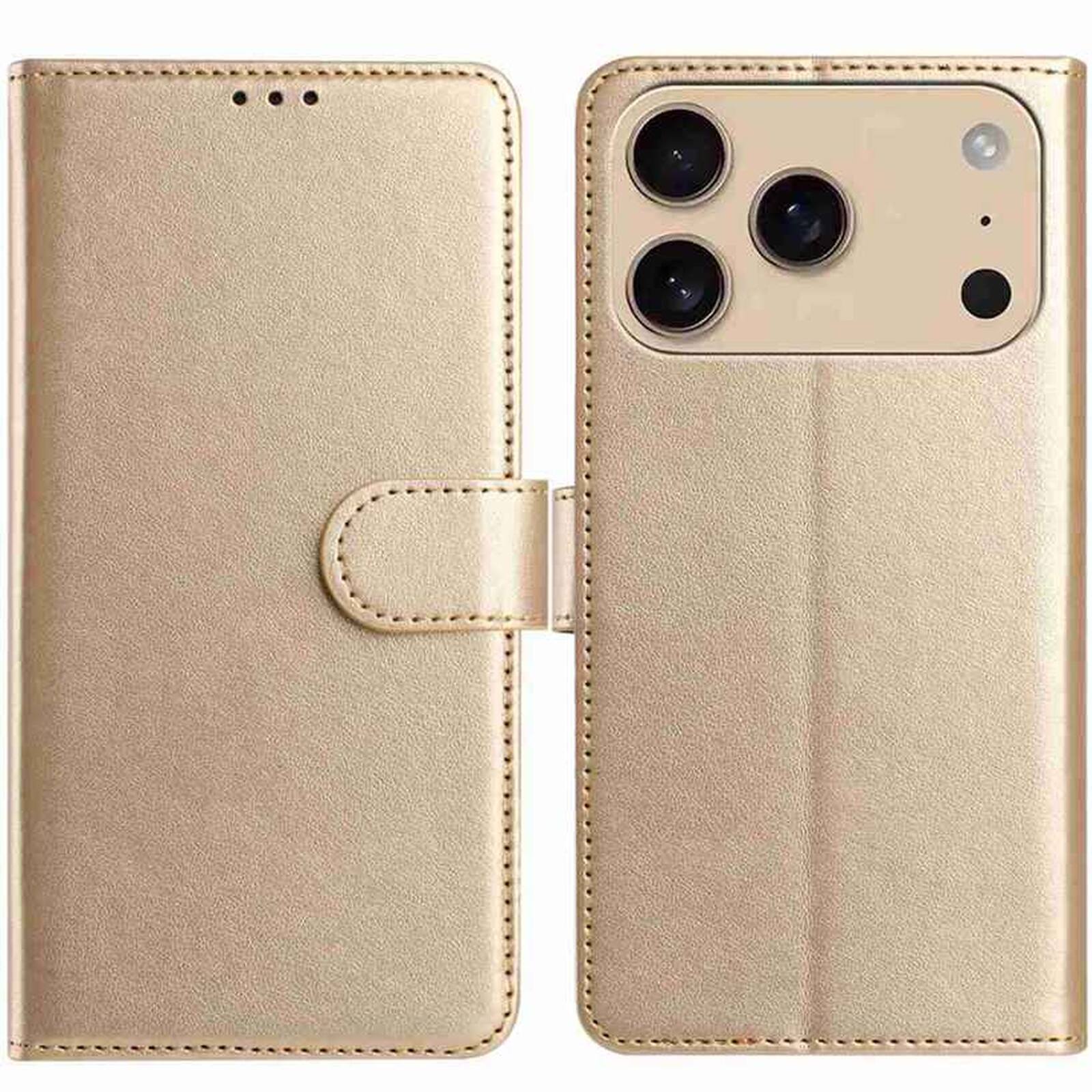 Angle. Dteck - Dteck Wallet Folio Case for Apple iPhone 17 Pro Max, Shockproof Magnetic PU Leather Flip Card Slots Stand Case - Gold.