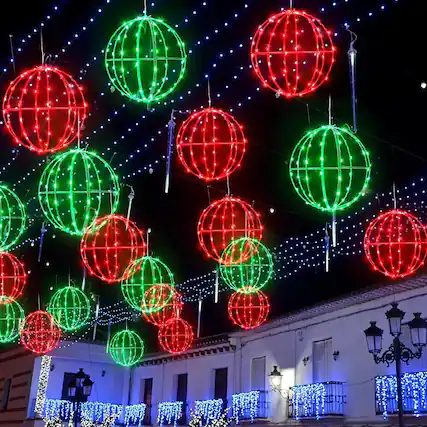 Front. RTMB - 4-Pack 7.87" LED Sphere Lights, Outdoor Holiday Decoration - Red Green.