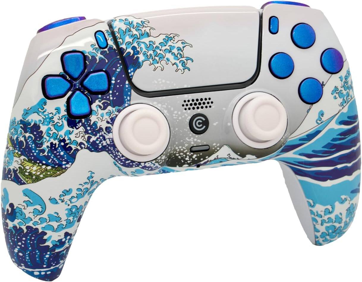 Left. Custom Controllerzz - Custom Wireless Controller for PS5 - Waves & Chameleon Inserts.