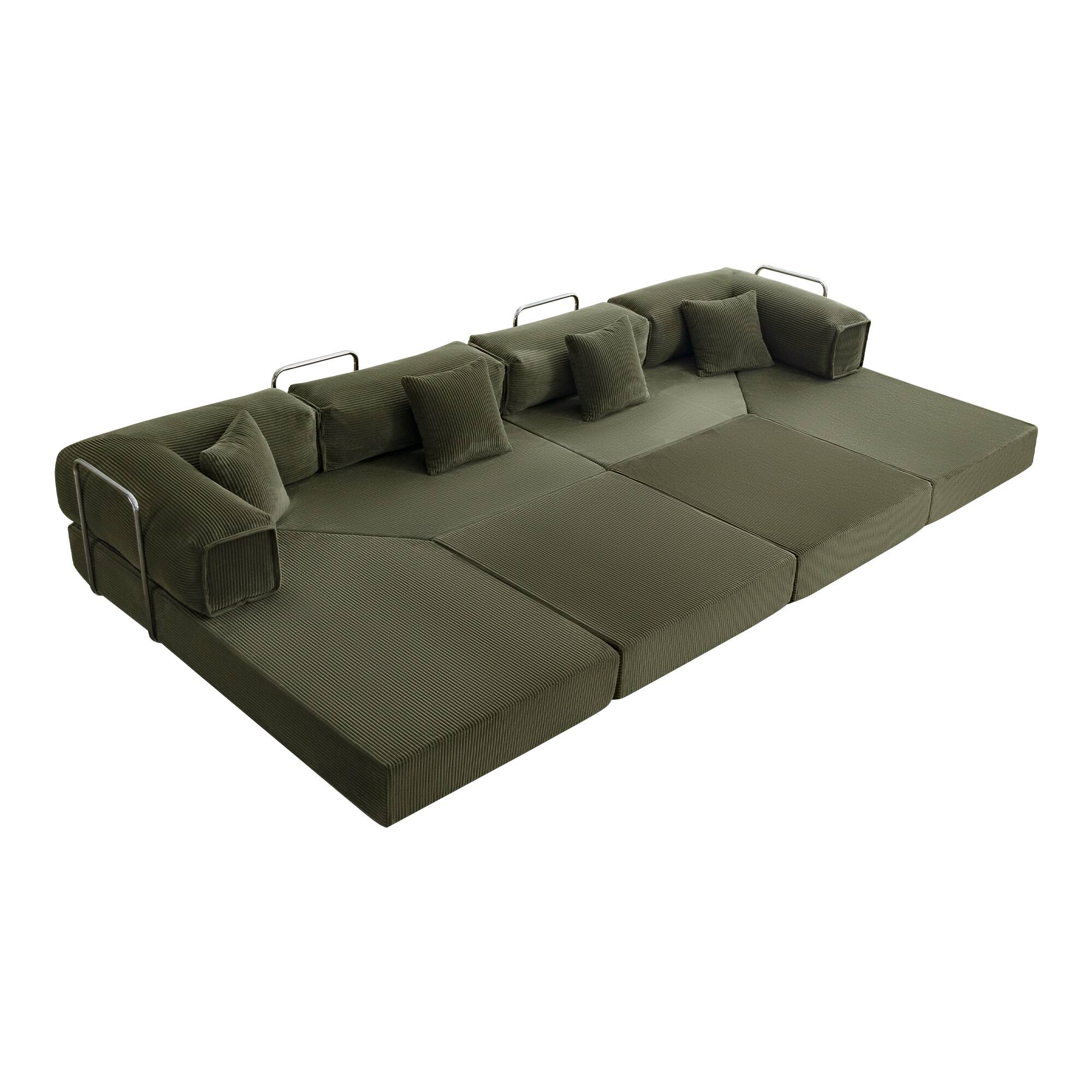 Angle. Brick Attic - 170 Inch Oversized Convertible Modular Sofa Bed with Double Cushions Deep Seat Floor Couch for Family Room - Olive green.
