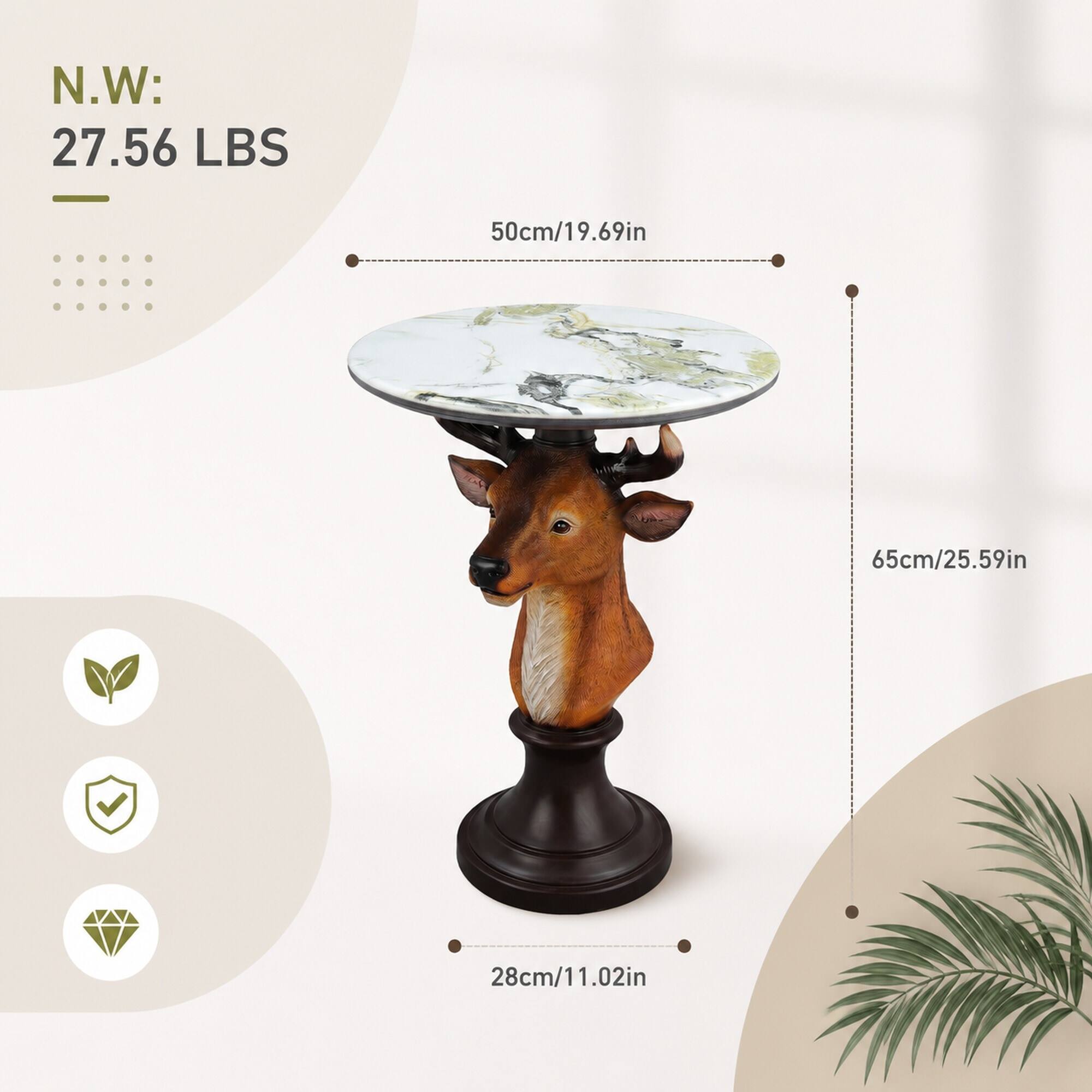 N.W: 27.56 LBS  
50cm/19.69in  
65cm/25.59in  
28cm/11.02in