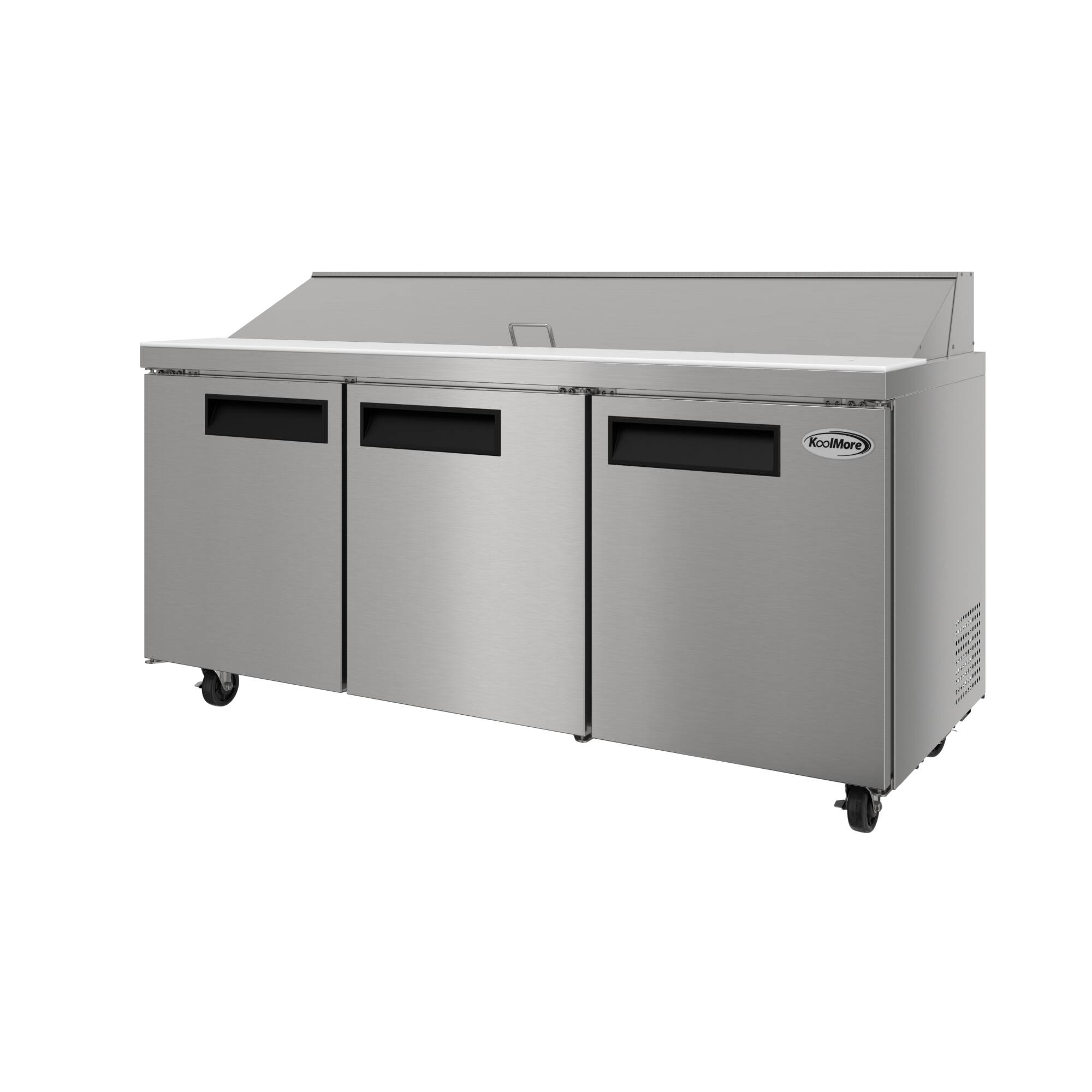 Alt View 5. Koolmore - 70 in. Commercial 3-Door Refrigerated Salad and Sandwich Prep Table, 18 Pan Capacity and 22 Cu. Ft. of Storage - Stainless steel.