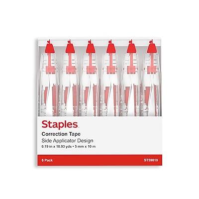 Staples Correction Tape  
Side Applicator Design  
0.19 in x 10.93 yds (5 mm x 10 m)  
6 Pack  
ST59319