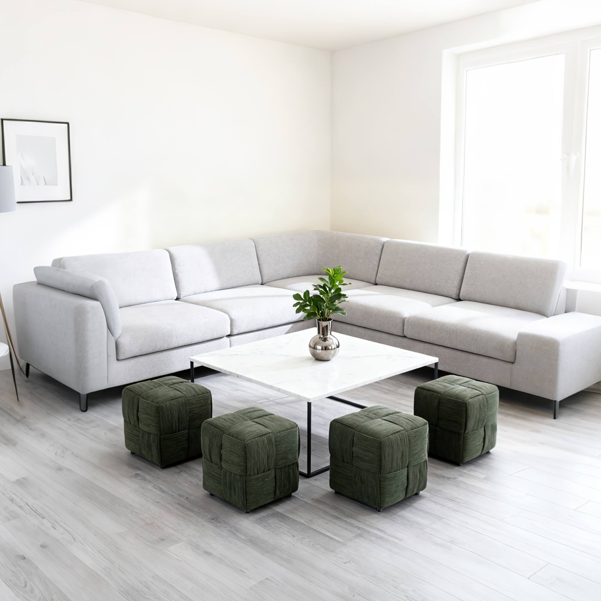 Angle. GOODSILO - Square Corduroy Ottoman Foot Rest with Soft Comfort Padding and Sturdy Frame for Versatile Home Use - Green.