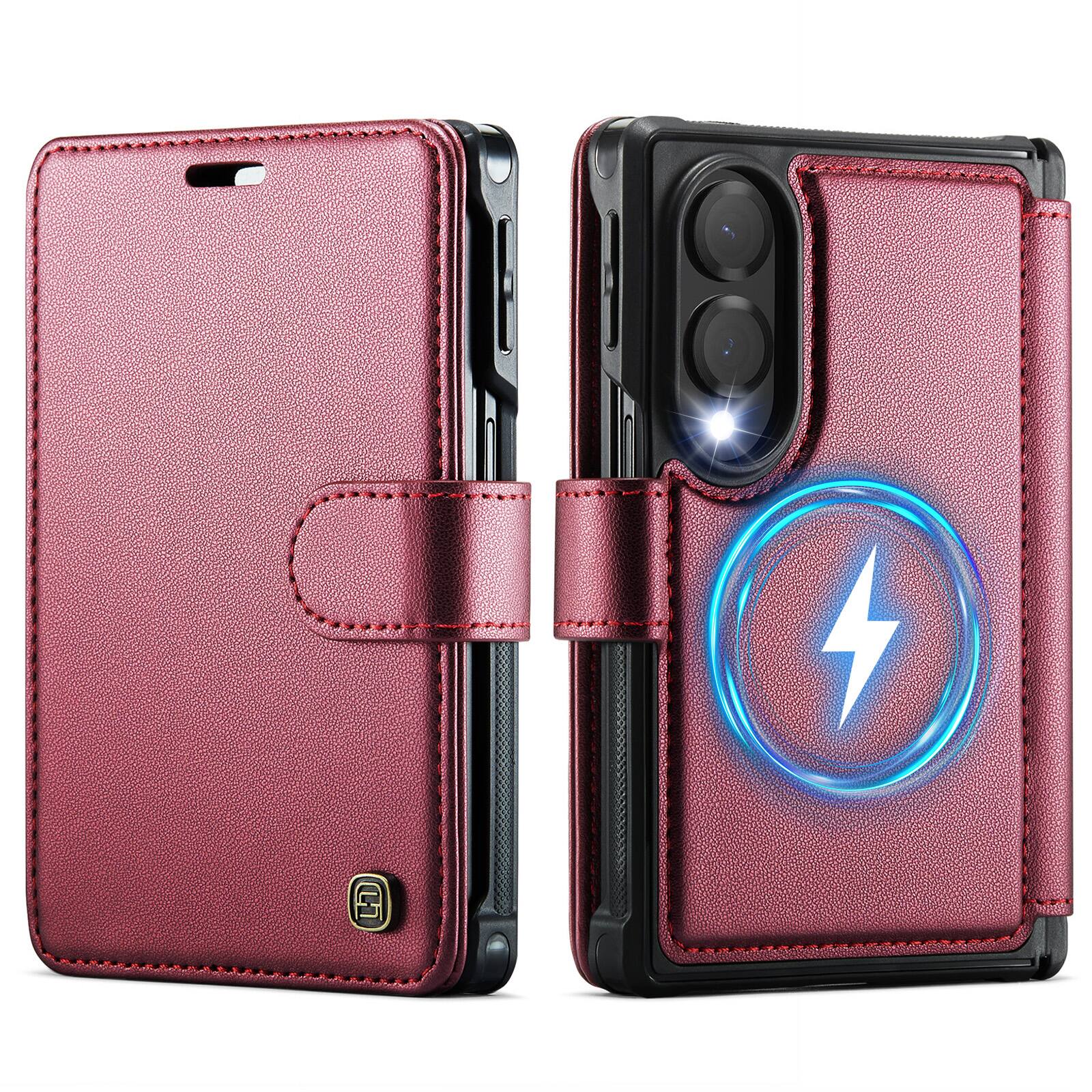 Angle. UUCOVER - Magnetic Wallet RFID Blocking Case for Samsung Galaxy Z Fold 8 Shockproof Leather Compatible with MagSafe Hinge Cover - Red.