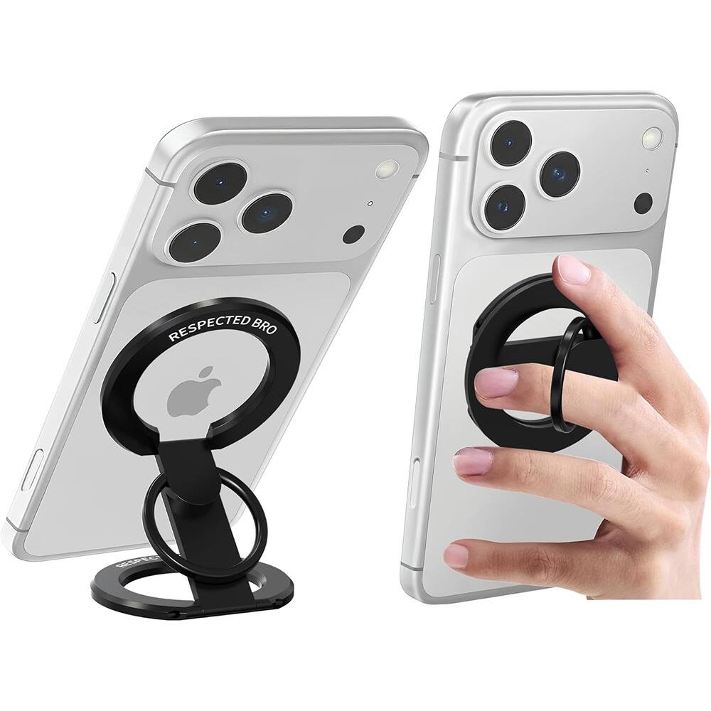Front. PARKER SLATER - Magnetic Phone Ring Holder with Dual Rings for MagSafe iPhone (Black) - Black.