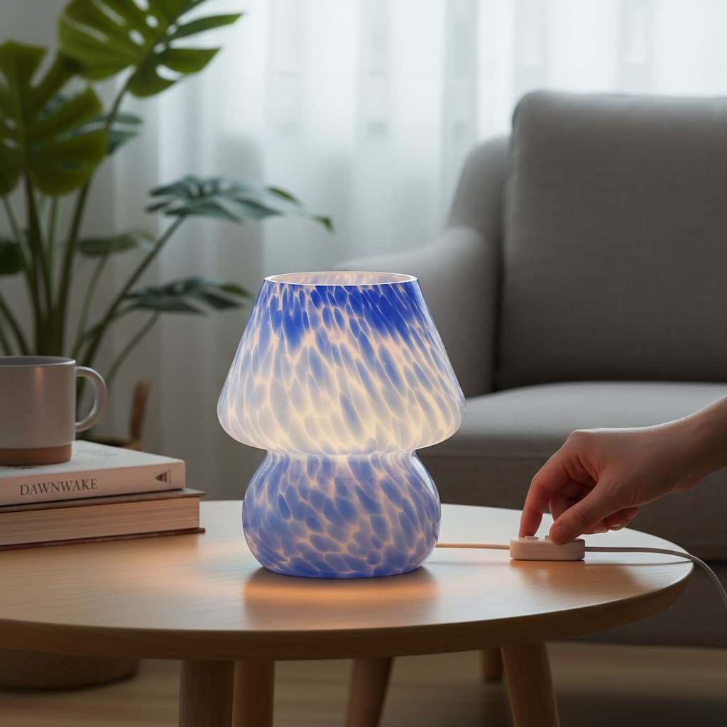Alt View 2. FINEAK - Mushroom Table Lamp - Cute Mini Modern Bedside/Desk Lamp (Ocean Blue) - Blue.