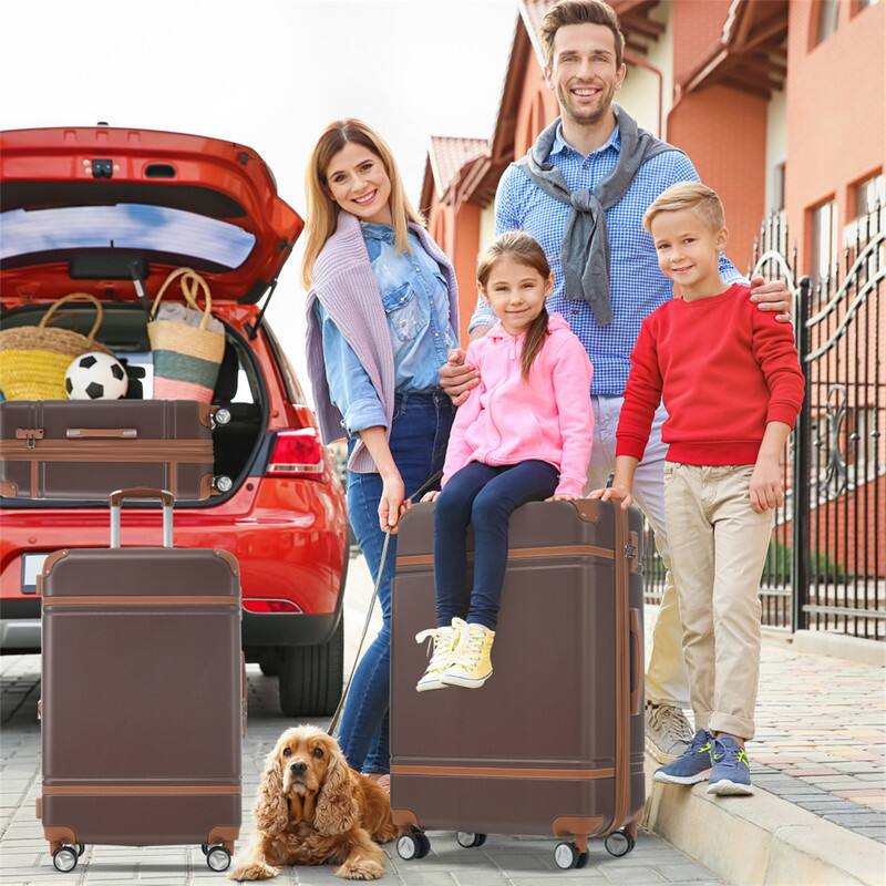 Alt View 5. HTUTWOO - Hardshell Luggage Sets 3 Pieces - 20"+24" Luggages and Cosmetic Case, Spinner Suitcase with TSA Lock, Lightweight - Brown.