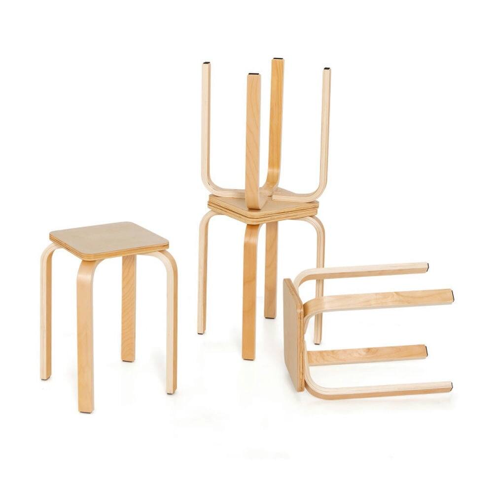 Alt View 1. Kadyn - Dining Chairs, Kitchen Chairs Trattoria Chairs,Stackable Stools Set of 4 with Square Top and Rounded Corners-Natural - Brown.