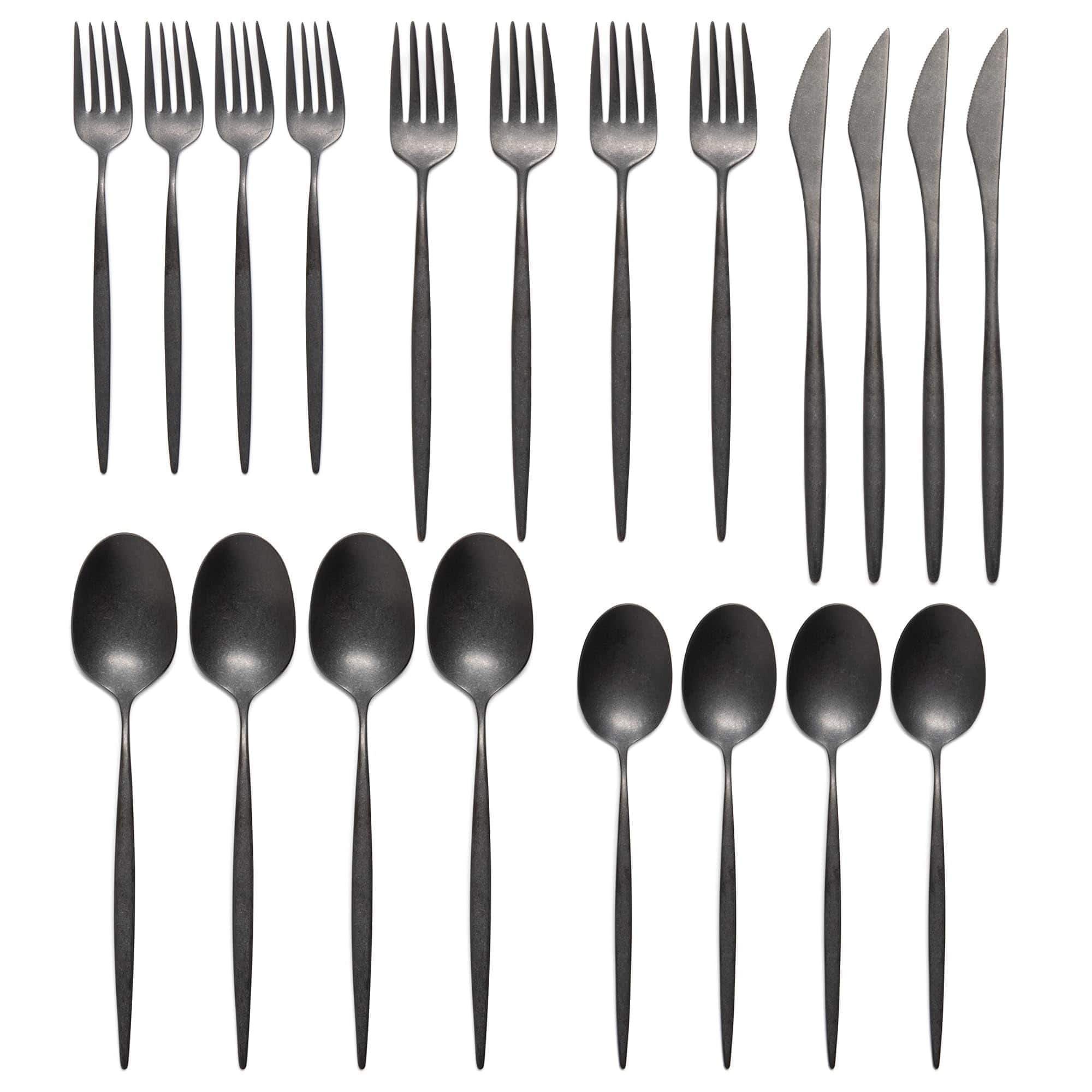 Larder & Vine - 20-Piece Vintage Flatware Set for 4, Made in Portugal from 18/10 Stainless Steel - Vintage Black