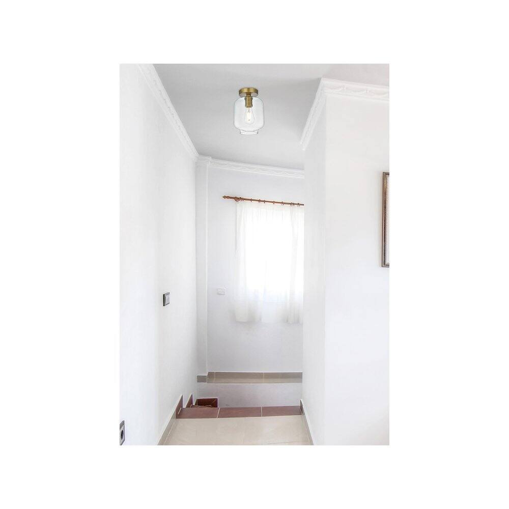Alt View 1. Living District - Collier 7.5 Inch Flush Mount Ceiling Light Clear Shade in Satin Gold - Satin Gold And Clear.