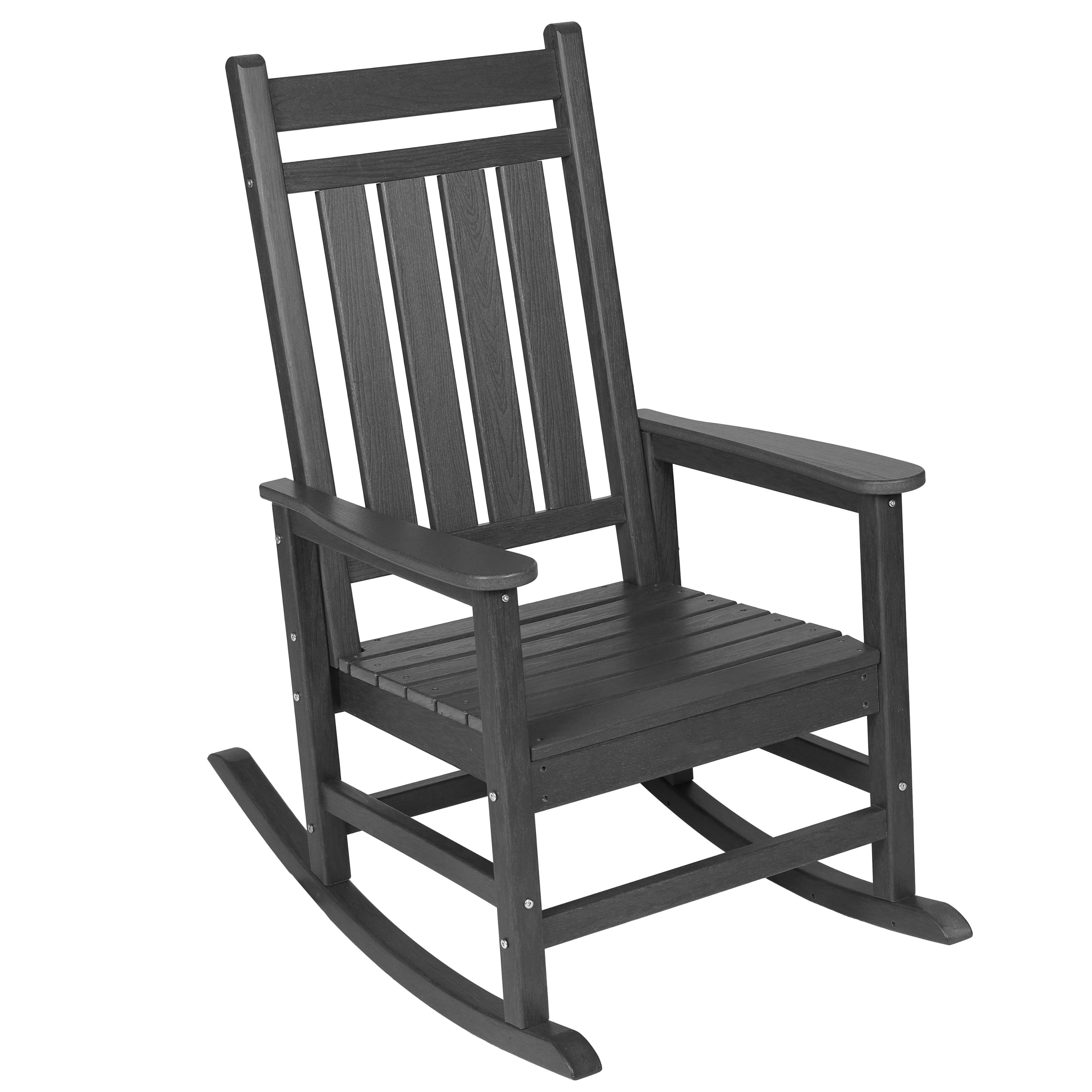 Boyel Living - Oversized HDPE Outdoor Rocking Chair with Wood Texture - Gray