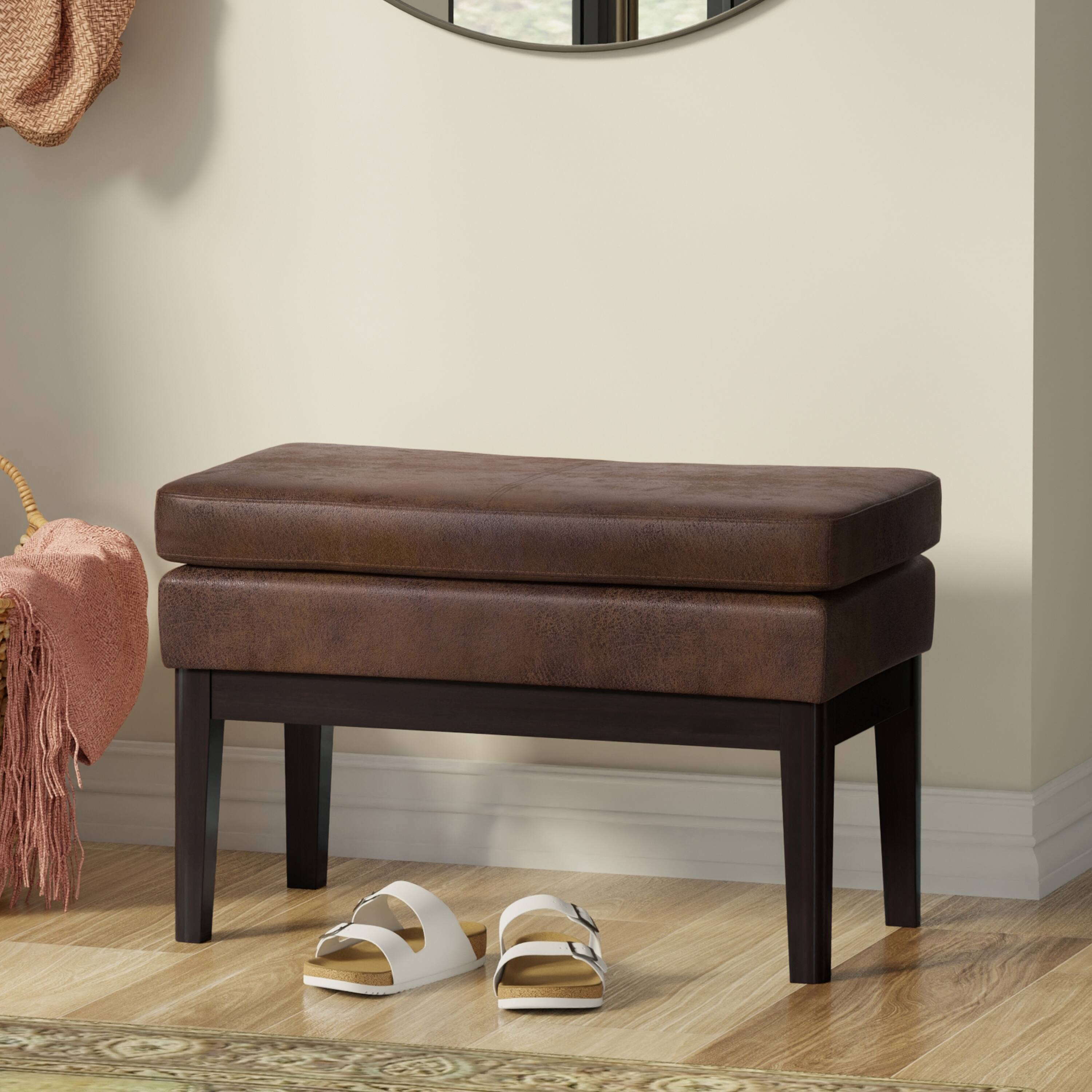 Angle. Simpli Home - Carlson Small Ottoman Bench in Distressed Chestnut Brown - Distressed Chestnut Brown.