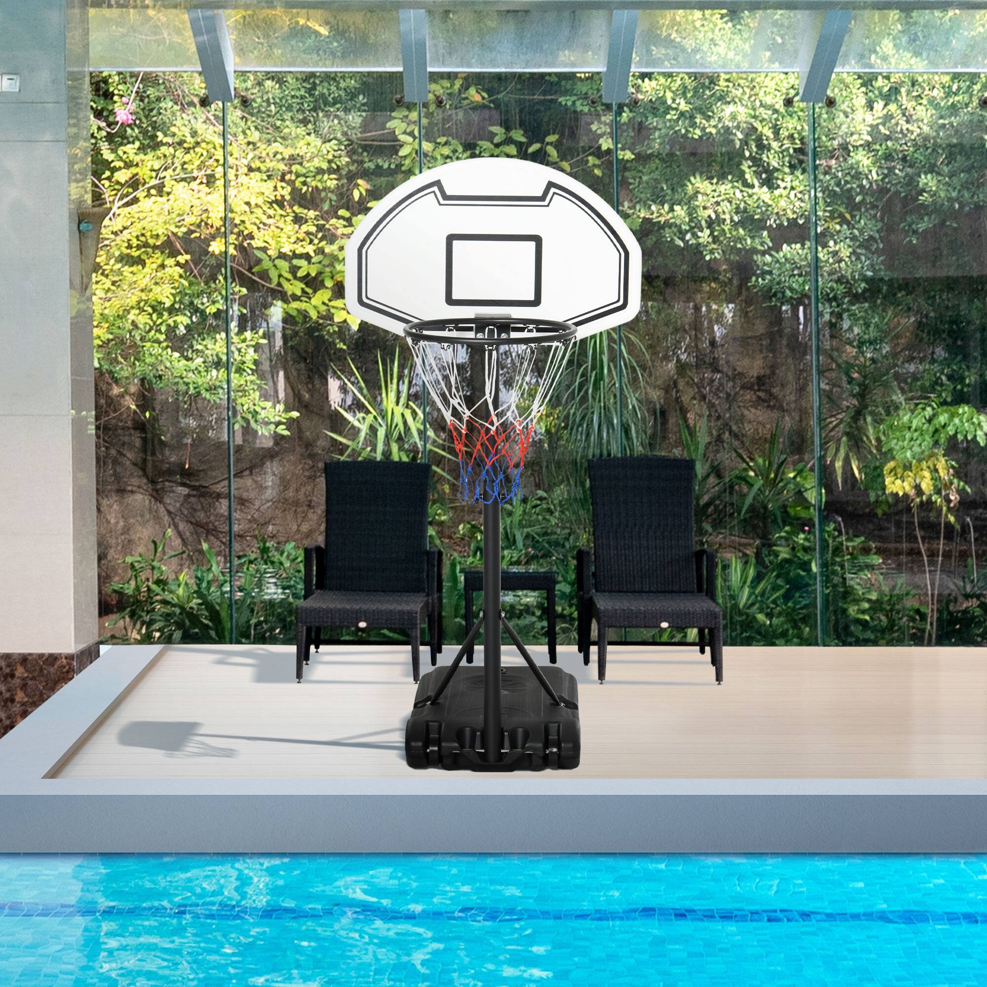 Alt View 1. Soozier - Poolside Mini Basketball Hoop System Stand with Adjustabel Height 3' to 4', Outdoor Basketball Equipment - Black.