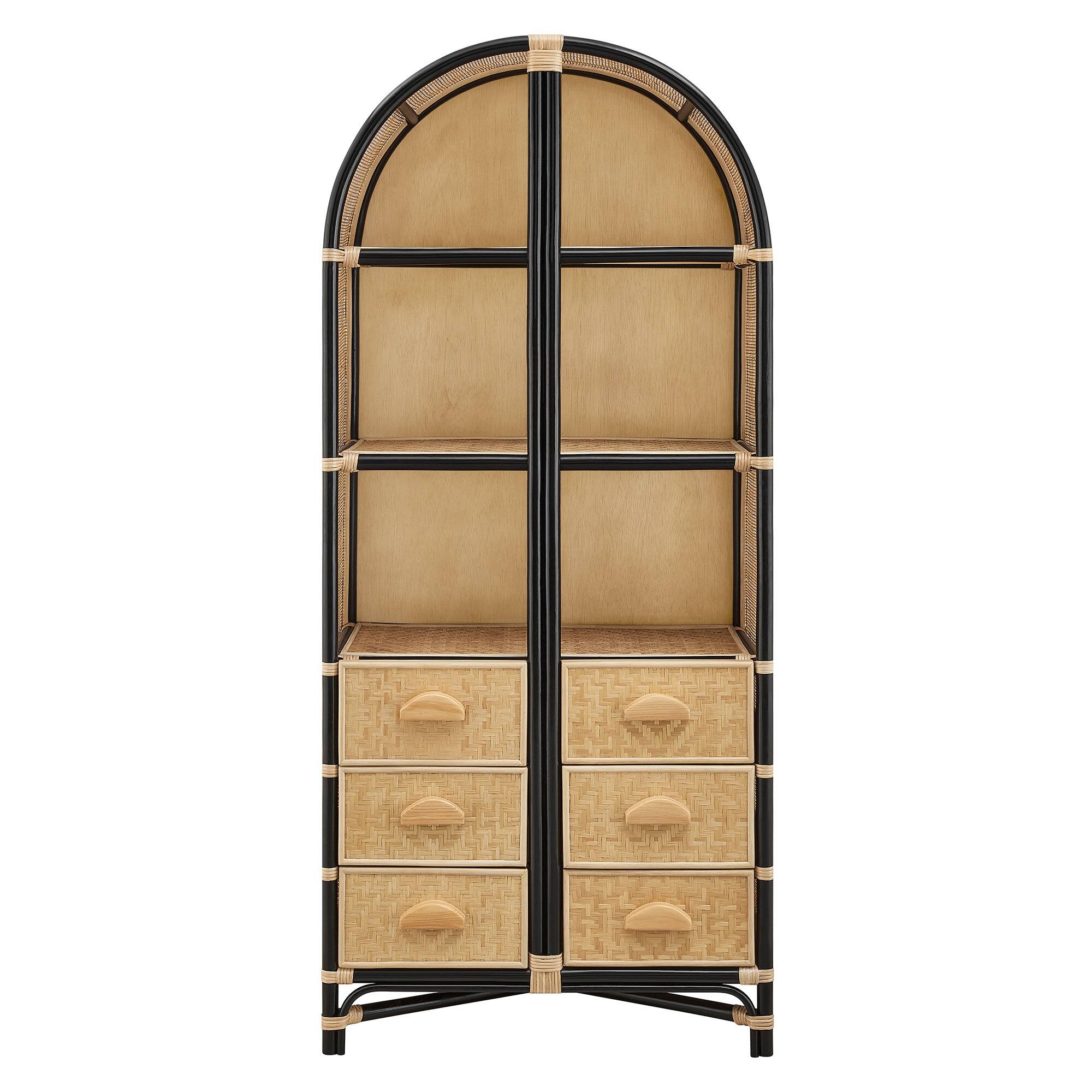 Alt View 4. Modway - Jane 71 Inch Tall Arched Natural Rattan Bookshelf by Modway - Natural Black.