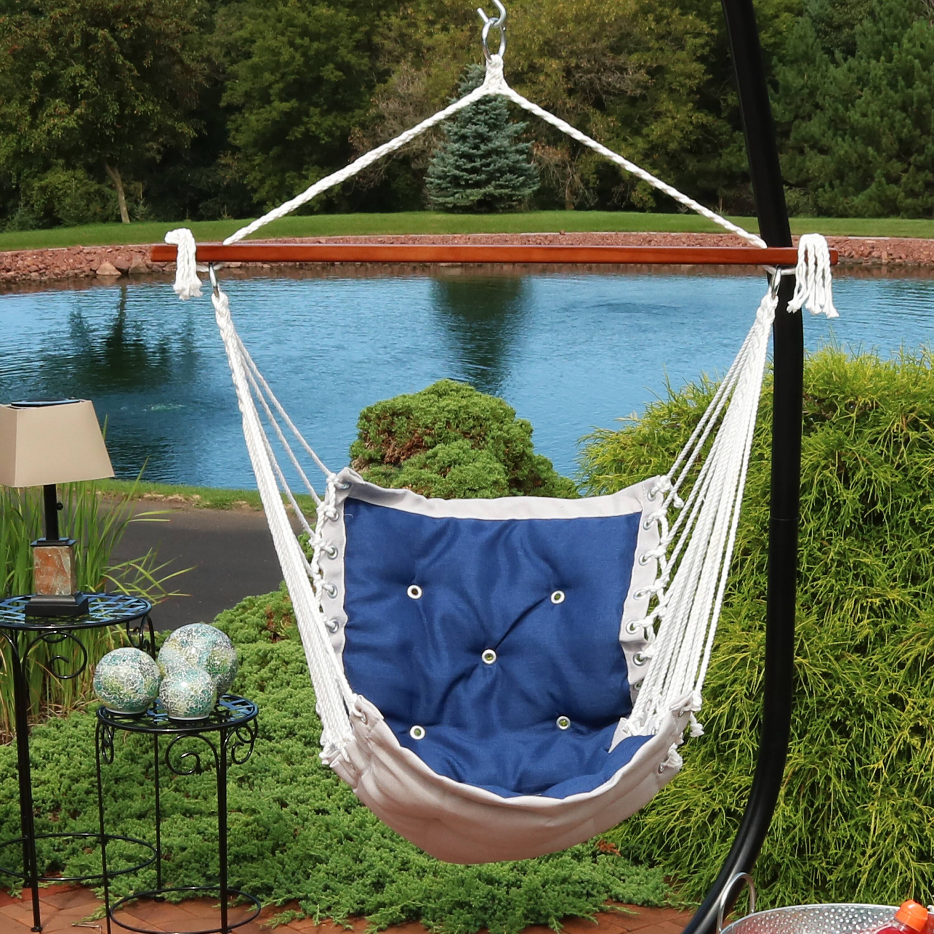 Alt View 1. Sunnydaze - Polyester Fabric Victorian Hammock Chair with Cushion - Navy Blue.