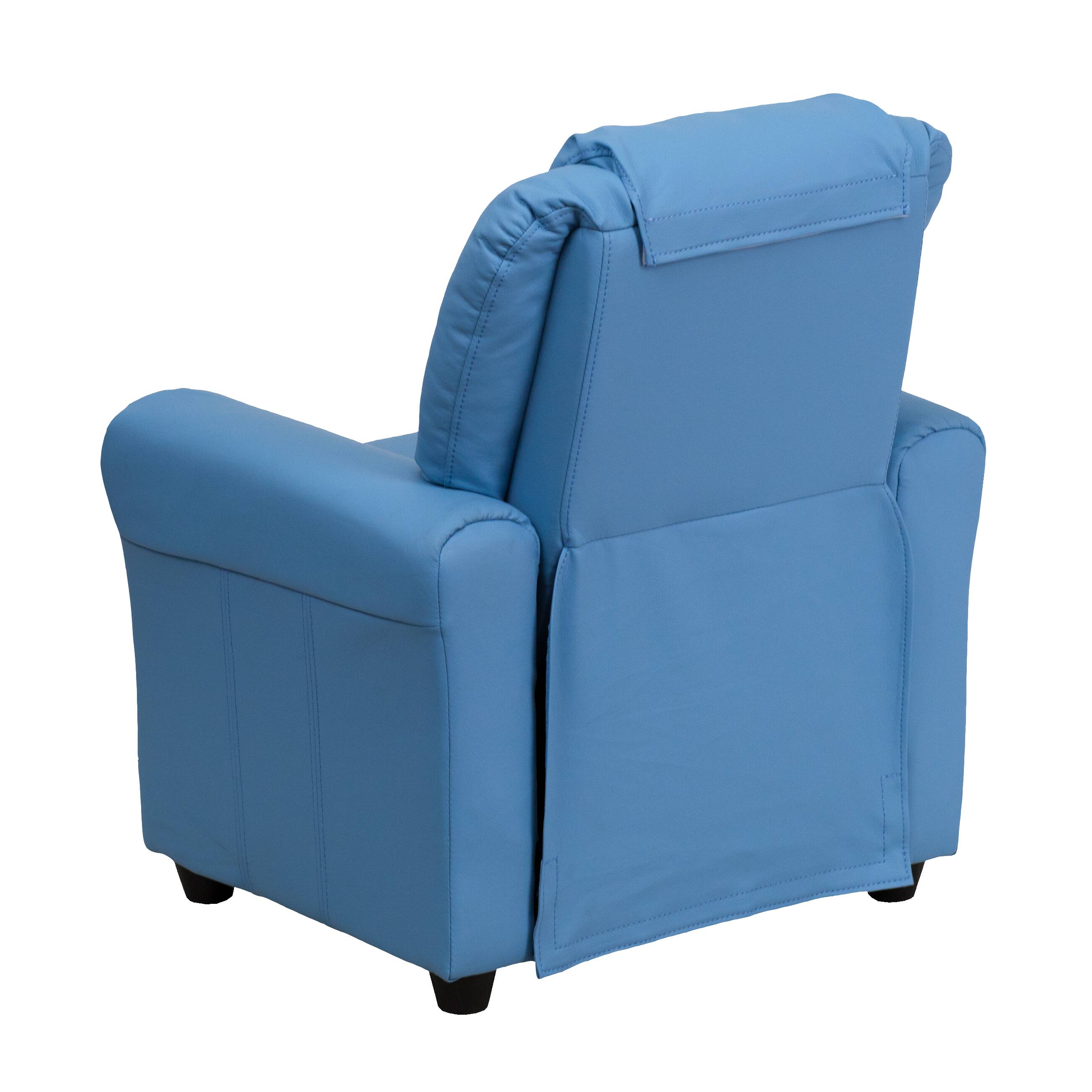 Alt View 4. Emma + Oliver - Contemporary Kids Recliner with Cup Holder and Headrest - Light Blue Vinyl.